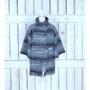 Black grey white woven striped trapeze coat blanket jacket